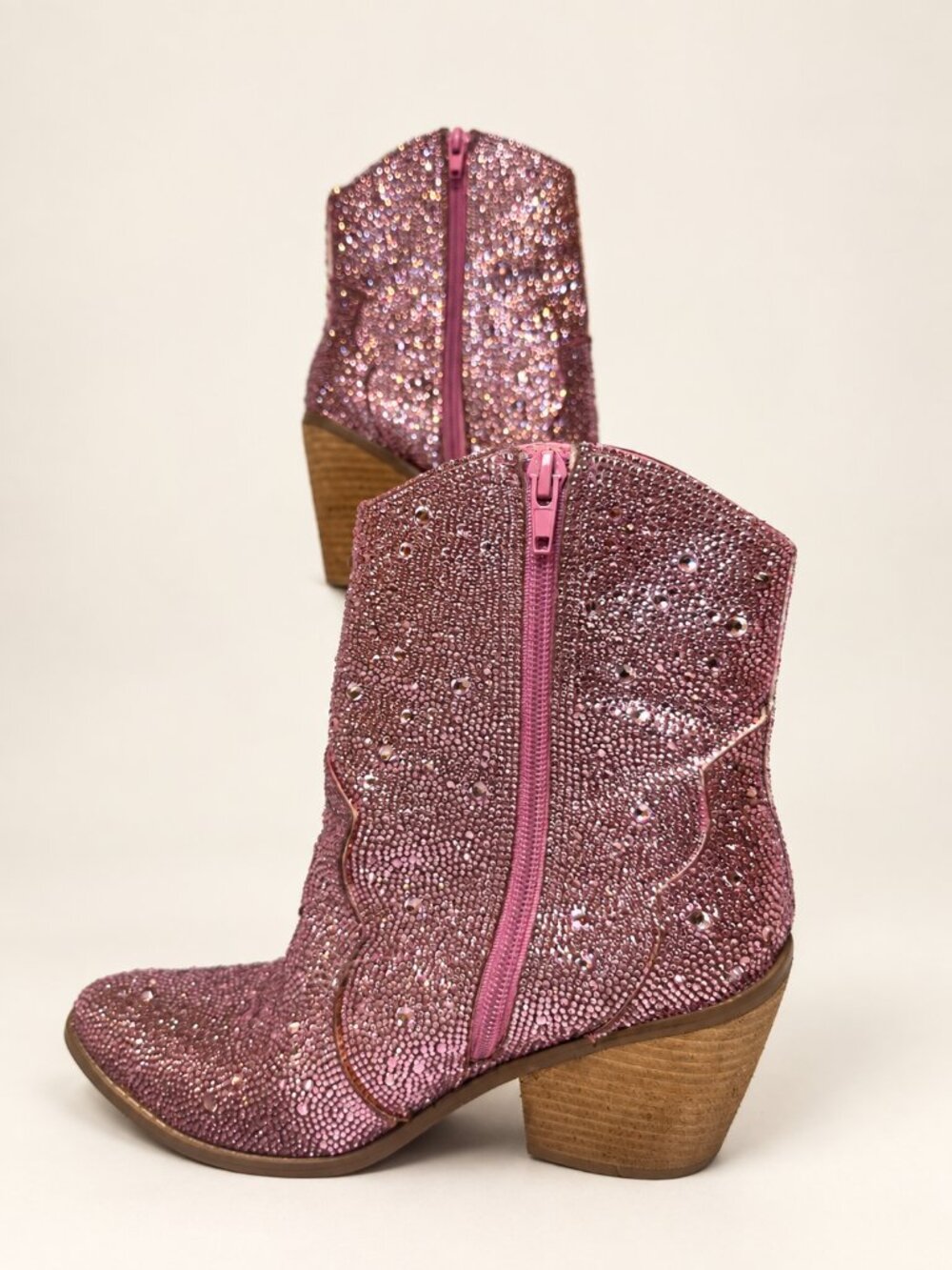 Pink Rhinestone Pointed Toe Western Ankle Boots Women's 8